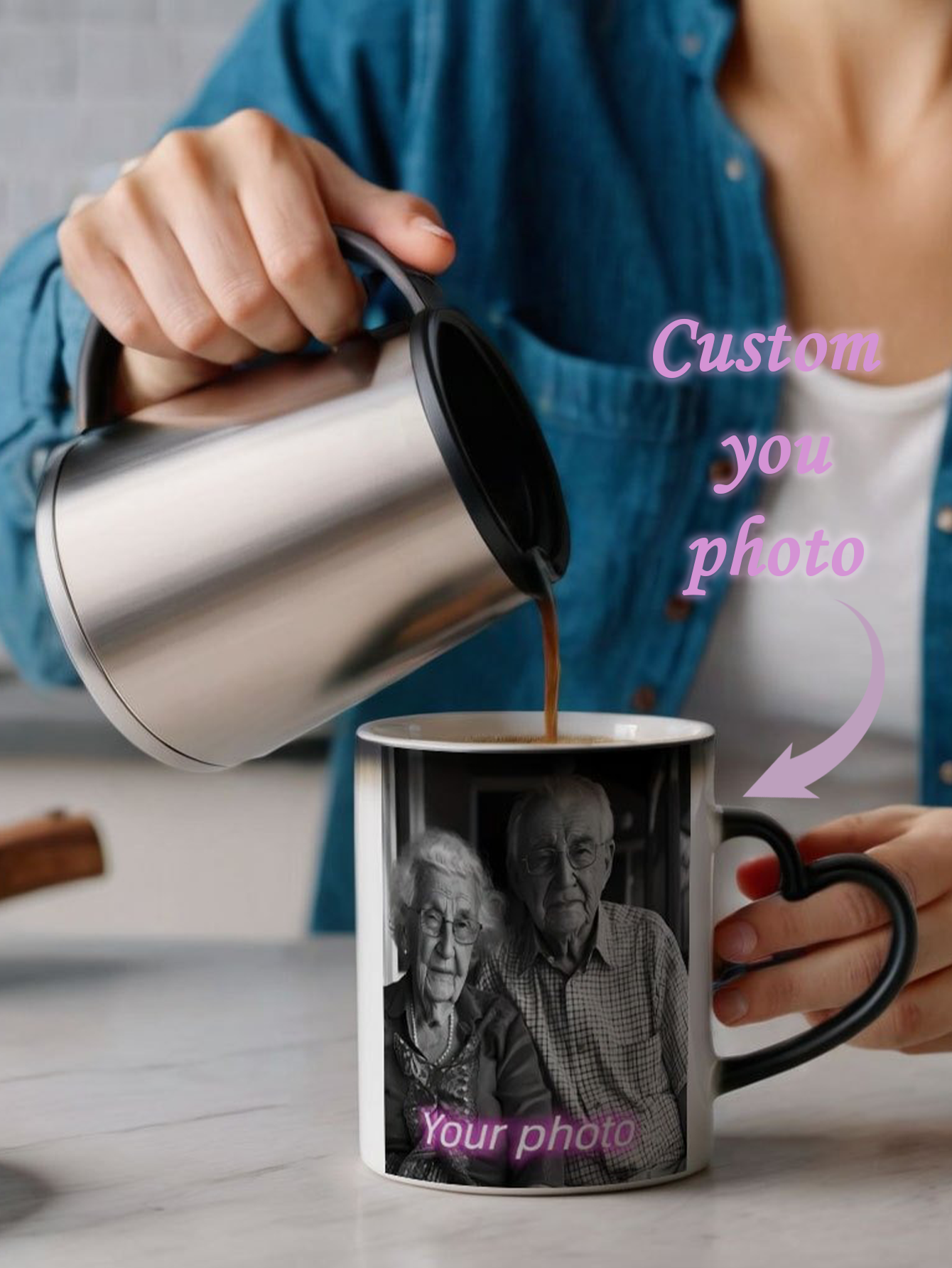 Custom Photo Magic Heart-Handle Mug
